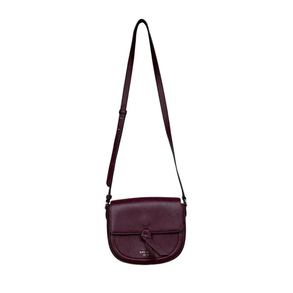 Kate Spade New York Classic Knott Pebbled Leather Medium Saddle Bag in Grenache - Picture 2 of 14